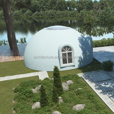 China Modern hot sale 6M diameter FRP modular prefab dome house with 2.2M French window and skylight for sale