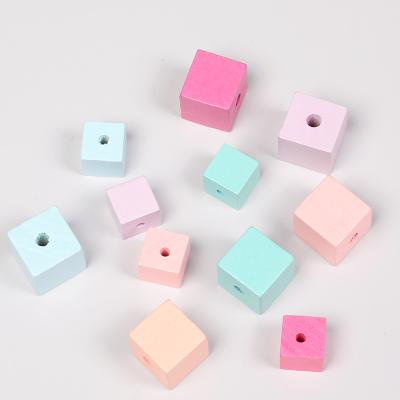 China 10pcs Wooden Cube Wood Beads Wooden Beads For DIY Crafts Or Jewelry Making for sale