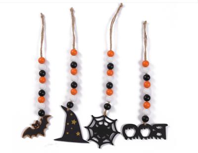 China 100% Handmade Halloween Trees Ornament Wooden Pumpkin Bead Ghost Halloween Prayer Bead Skeleton Decor Farmhouse Hanging Garland With for sale