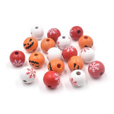 China DIY Christmas Wooden Beads Garland 16mm Snow Colored Wooden Balls Bulk For Craft Supplies Farmhouse Decor for sale