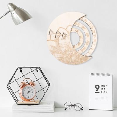 China Europe Calendar Perpetual Calendar Creative Round Wooden Concentric Circular Decoration for sale