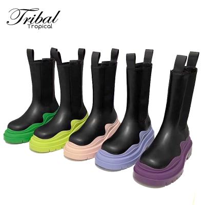 China Other New Arrivals CHELSEA Genuine Leather Thick Soled Women's White Waterproof Green Rain Boots For Lady for sale