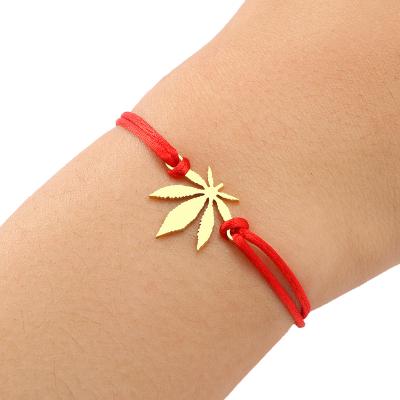 China Lead Free Stainless Steel Bracelets Maple Leaf Amulet Nickel Free Hand Braided Lucky Black Red Rope Fashion Charm Bracelet For Women Jewelry Gifts for sale