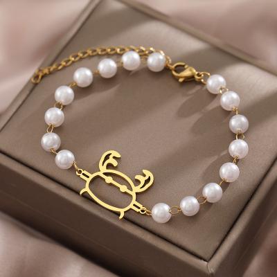 China Lead Free Korean Delicate Bead Fashion Crab Cartoon Marine Life Stainless Steel Bracelets Nickel Free Pendant For Women Jewelry Gifts for sale