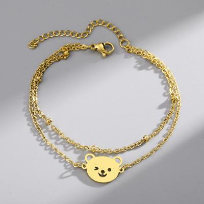 China Lovely Bracelets Lead Free Nickel Free Stainless Steel Cartoon Winking Bear Chains Multilayer Light Up Charms Luxury Bracelet For Women Jewelry Gifts for sale