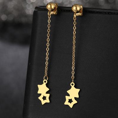 China Lead Free Nickel Free Stainless Steel Earrings 2022 New Trendy Two Stars Korean Fashion Tassel Candy Dangle Earrings For Women Jewelry Party Gifts for sale