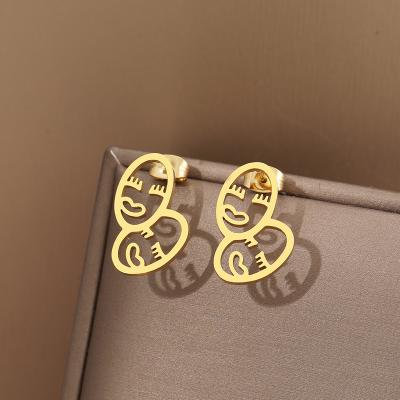 China Lead Free Nickel Free Stainless Steel Earrings 2022 Korean Trend Abstract Two Face Fashion Charms Stud Earrings For Women Jewelry Party Gifts for sale