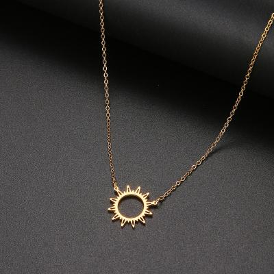 China Lead Free Nickel Free 316L Stainless Steel Necklace Gold Irregular Sun Circle Hollow Out Pendant Necklaces For Women Jewelry Gifts for sale