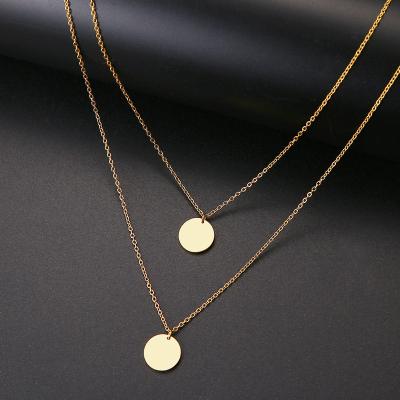 China Lead Free Nickel Free Chain For Women Fashion Stainless Steel Necklace Double Geometry Double Disc Pendant Gold And Silver Color Jewelry Gift for sale