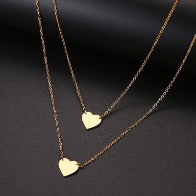 China Double Necklaces Jewelry Stainless Steel Jewelry Gifts Women Accessories Double Layer Love Heart Necklace Fashion Nickel Free Lead Free for sale