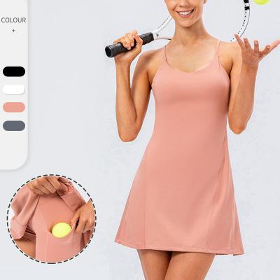 China Sports Yoga Golf Stretch Skirt Nude Pocket Quick Dry Anti-Wear Fitness Skirt Nylon+Spandex Strap Two-Piece Set for sale