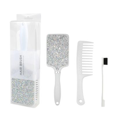 China Marvili 3pcs Amazing Air Cushion Massage Comb Diamond Detangling Hair Brush Set Bling Bling Girls Hair Comb With Wide Tooth Comb Edge Brushes for sale