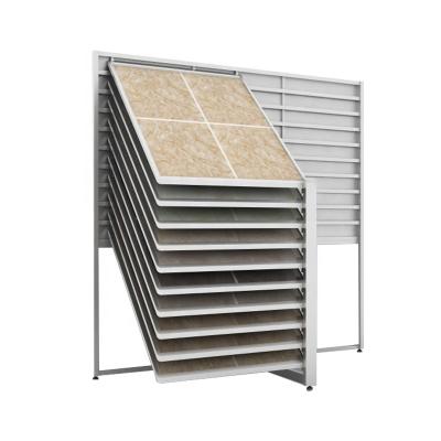 China Custom Modern Gold Artificial Quartz Rack Stainless Steel Utensil Rack Gold Rack Ceramic Tile Sample Stone Display Showroom for sale