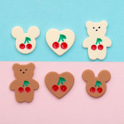 China Europe Kawaii Flatback Cute Cherry Heart Bear Resin Cabochon Scrapbooking Opens Phone Fit Decoration Diy Hair Accessories for sale