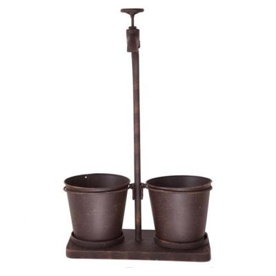 China Decorative Modern Brown Metal Water Taps Antique Finished with Two Planter Pots for Indoor Outdoor Garden Patio Decor for sale