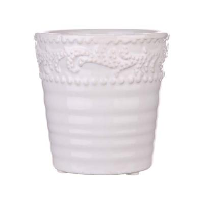 China Vintage Eco-Friendly Ceramic White Ceramic Style Vase Floral Textured Flower Planter Pots Storage Jars Small Size for sale