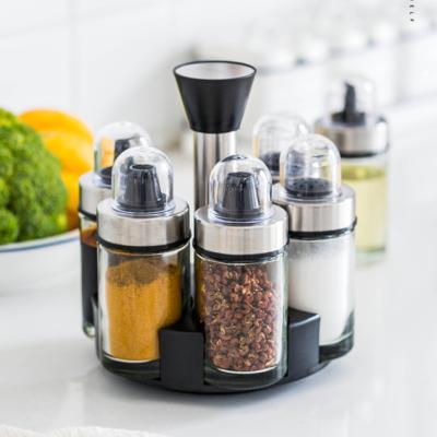 China Turn Bottle Seasoning Jar Glass Combination Set Kitchen Supplies Turning Seasoning Salt Jar Household Oil Jar for sale