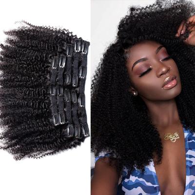 China INS Afro Kinky Curly Extensions Clip In Hair Extensions Mongolian Virgin Curly Curly Hair Black Clip In Hair Extensions For Black Women for sale