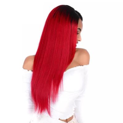 China Body Wave Pre Plucked Red Ombre Hair 13x4 Lace Front Wigs , Straight Black And Red Lace Closure Wig Hair for sale