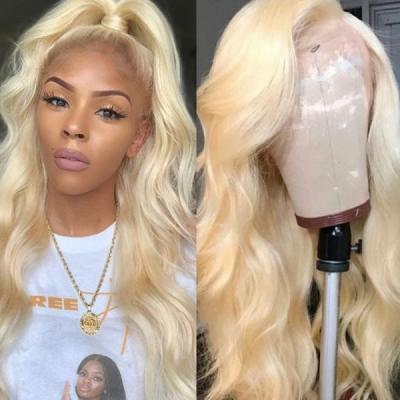 China Wholesale virgin 613 hd blonde body wave 250 density 30 inch full lace wavy hair wigs, blonde wavy 613 4x4 lace closure wig for sale