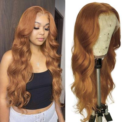 China 32 inch yexin blonde body wave strawberry hair lace front wigs, European raw blonde skin top silk base hair wig for whitewomen for sale