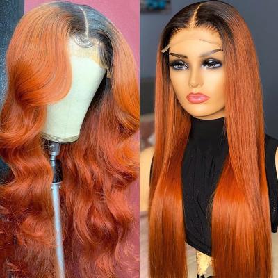 China Ombre Straight Orange Hair Lace Frontal Wig, Orange Lace Closure Ginger Hair Wigs, Copper Hair Lace Front Wigs for sale