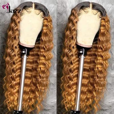 China Body Wave Pre Plucked Ombre Blonde 1/27 Color Deep Wave Hair Lace Front Wig Color Lace Closure Hair Wig Deep Wave 1B 27 for sale