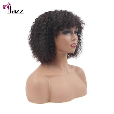 China Sale 210% Density Kinky Curly Deep Curl Full Bang Pixie Wigs 100% Machine Made Natural Brazilian Hair Short Wigs For Black Woman for sale