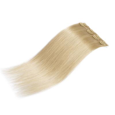 China 10a Gold Silky Straight Wave Double Drawn Remy Clip In Hair Extensions for sale