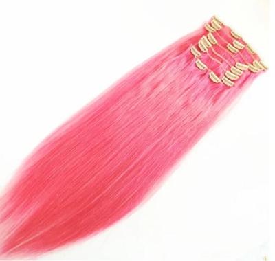 China Bright Color Hot Pink Beautiful Curly Hair Clip In Hair Extensions for sale