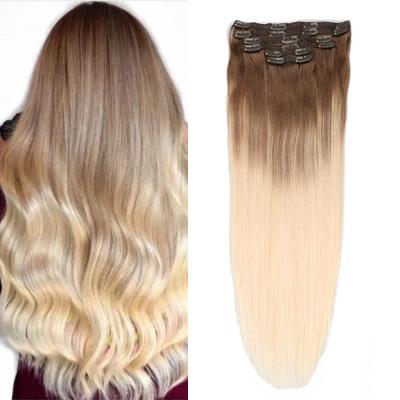 China OEM & ODM Acceptable Russian Silky Straight Ombre Wave Color Balayage Clip In Hair Extension for sale