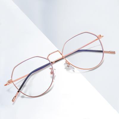 China Wholesale Fashionable Anti-blue Light Flat Mirror Metal Polygonal Eye Glasses Frame Optical Glasses For Women Men for sale