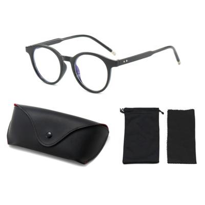 China Fashionable Classic Glasses Round New PU UV400 Case Pouch Leather Cleaning Cloth Set Anti Blue Ray Glasses for sale