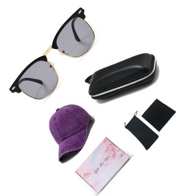 China New Arrival High Quality 100% Cotton Baseball Hat 5 In 1 Set UV400 HD Metal Hinge Sunglasses With Colorful Gift Box for sale