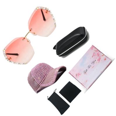 China High Quality CUSTOM LOGO Diamond Baseball Hat 5 In 1 Set HD UV400 Lens Diamond Ocean Gradient Sunglasses With Colorful Gift Box for sale