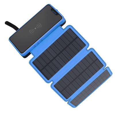 China WIRELESS travel portable camping light dual usb 3 solar panels foldable cordless solar powerbank 20000mah for sale