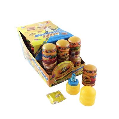 China New Natural Boxed Burger Two Color Fruit Candy Pacifier Popping Lollipop for sale