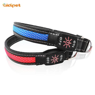 China Custom Mesh Pattern Light Logo Adjustable Led Luminous Dog Collar Lights Up Dog Collar And Leash for sale