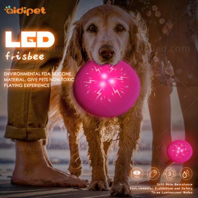 China Viable Pet Training Toy Flying Disc Dog Fetch Soft For Fun Silicone Dog Toy Christmas Led Flashing Dog Flying Disc for sale