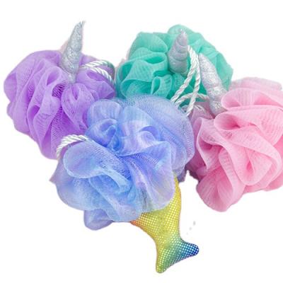 China Colorful Mermaid Shape Body Toy Mesh Sponge Loofah Children Bath Body Shower Lily Blast Bubble Accessories for sale