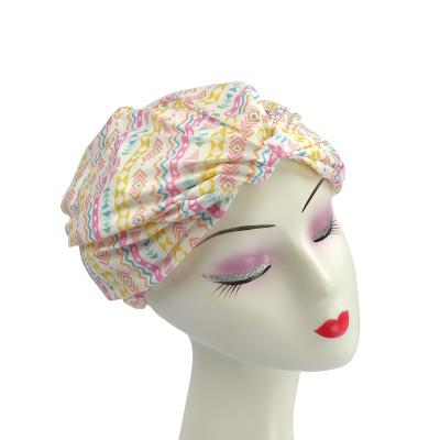 China 2021 New Arrival Custom Model Unique Shape Soft Elastic Fabric Waterproof 2 Layer Showercap Hair Home Bath Beauty Accessories for sale