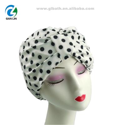 China Bathe Lycra Fabric Dot Print Double Layer Soft Shower Cap for sale