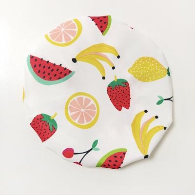 China Viable Colorful Fruit Printing Shower Cap, Waterproof Plastic Shower Cap EVA Shower Cap For Girls for sale