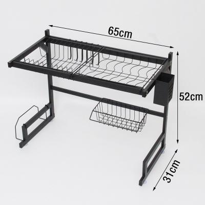 China 65CM Kitchen Sustainable Dish Under Sink Drying Rack Over Sink Dish Draining Rack Metal Sink Dish Drainer Rack Black for sale