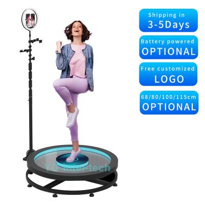 China Selfie 360 degree rotating glass stand 360 photo booth with LED strip light for shooting for sale