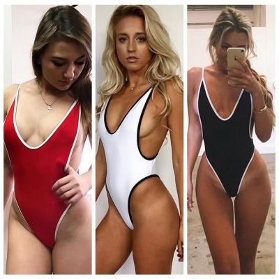 China Wholesale OEM Swimsuit Anti-UV High Cut Backless Sexy Solid Color Swimwear Women One Piece Beach Wear Bikini for sale