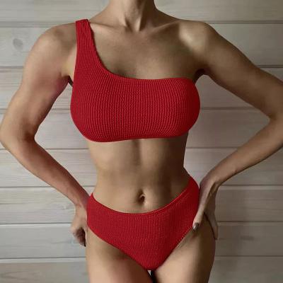 China Breathable Custom Logo Bikinis And Sexy Open Shoulder Beach Wear Lady Bikini Ribbed Two Piece Swimsuit for sale