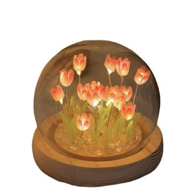 China Modern Tulip Night Light Material Preserved Flower For Girls Presents For New Year And Birthday for sale