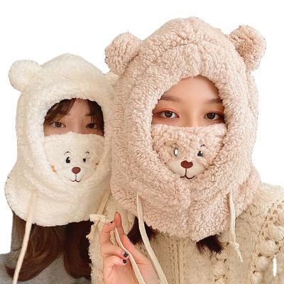 China Wholesale Fashion Manufacturer Women Cycling In The Windproof And Warm Mask Ear Autumn And Winter Lovely Bib Bear Plush Winter Hat for sale