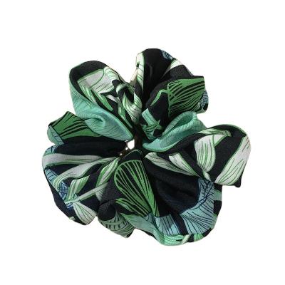 China 2021 fashion manufacturer's new big spot leaf flower printed retro simple circle hair elastic rope women's hair for sale